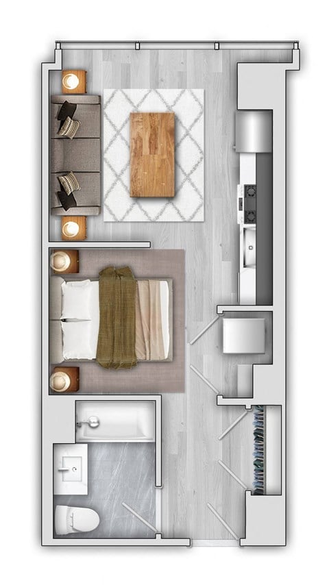 Floor plan for studio, 1 bath, 476 sqft